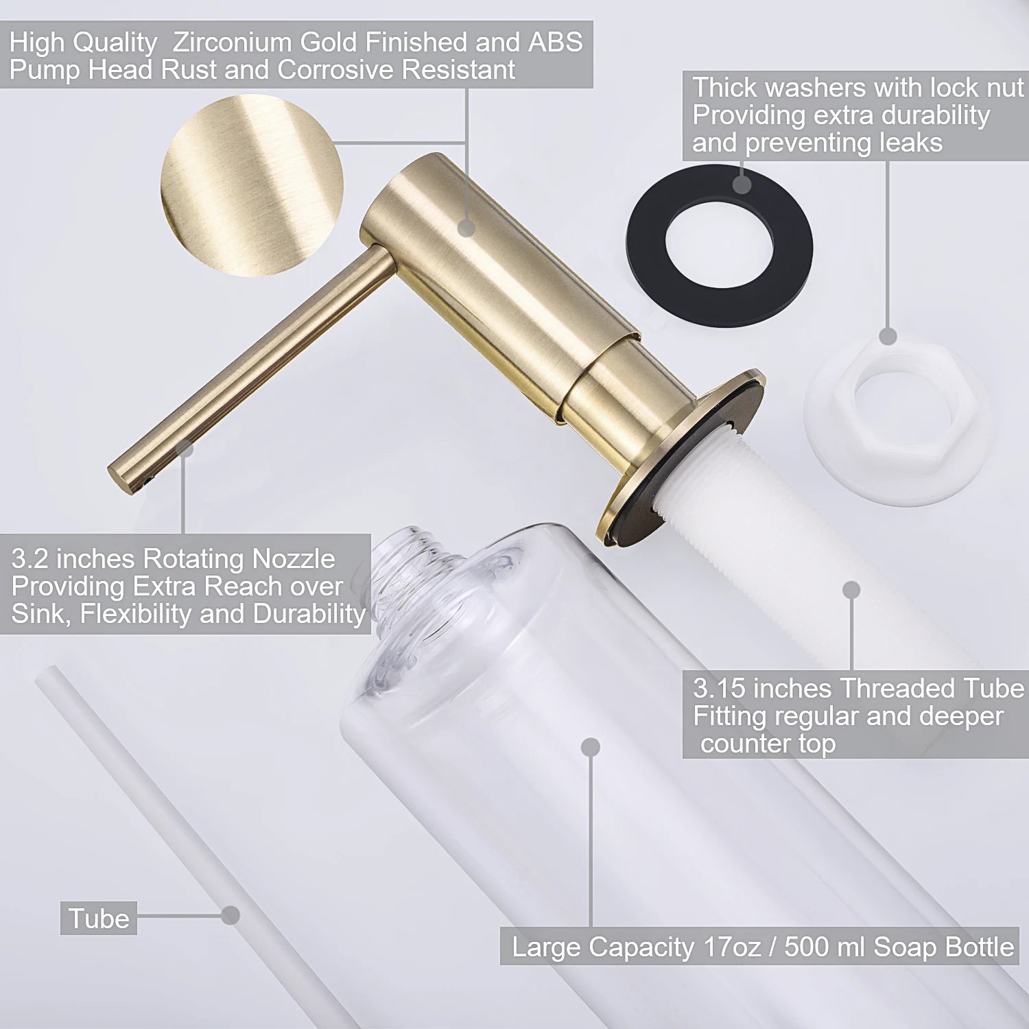 Samodra Black Liquid Soap Dispensers Brass Pump Head With 500ML PE Bottle Build in Dispenser soap For kitchen accessories TAVEN System LLC