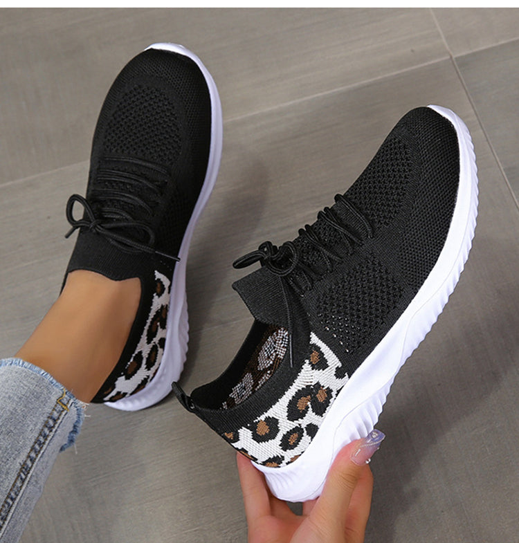 White Shoes Women Leopard Print Lace-up Sneakers Sports TAVEN