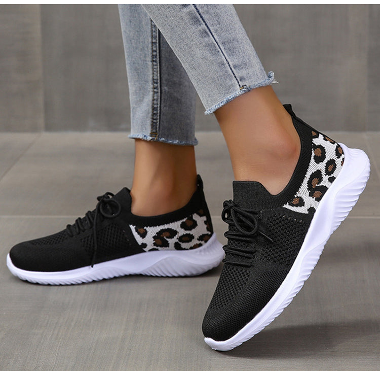 White Shoes Women Leopard Print Lace-up Sneakers Sports TAVEN