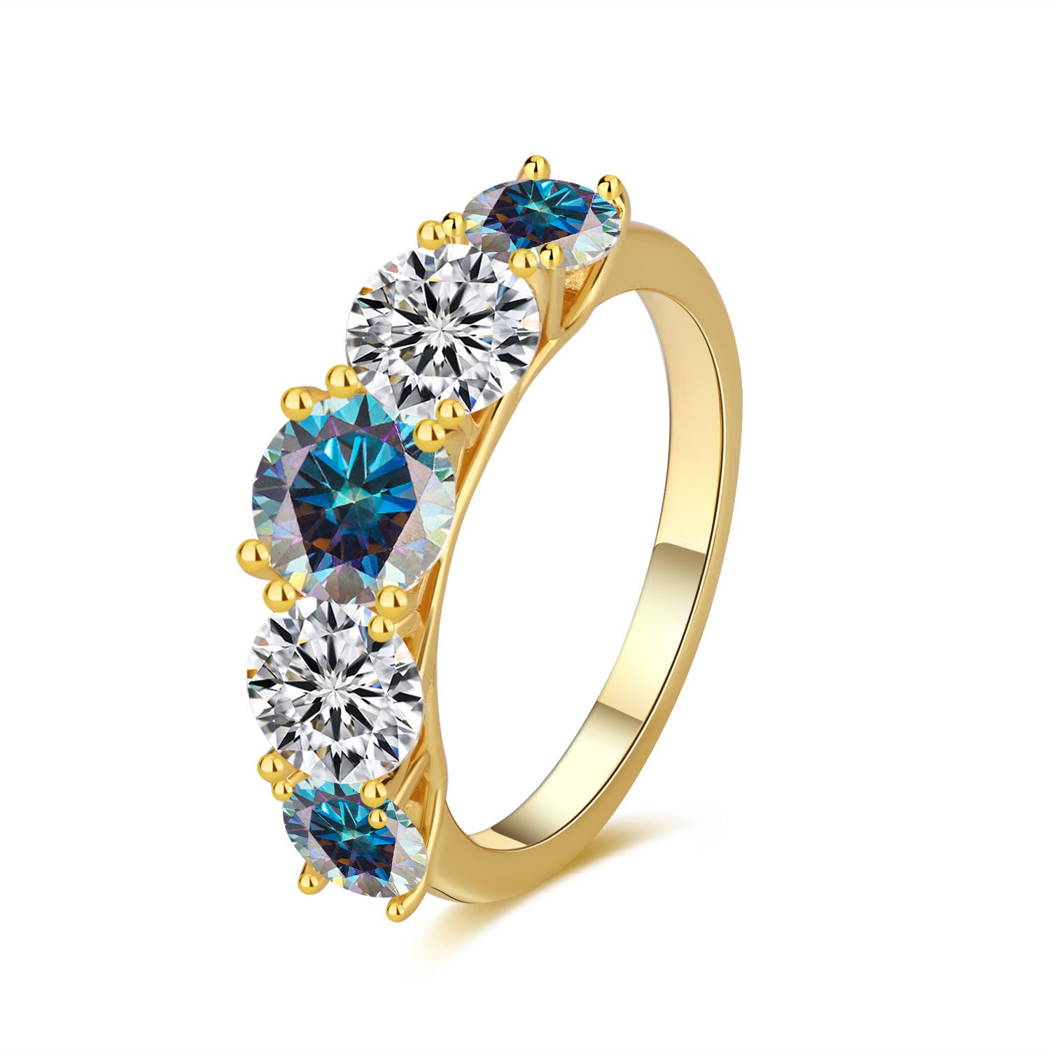 Size: US 6 HK13, Product Color: 3.6 Karat Colorful Blue - S925 Silver Simple Personality Trendy Micro-inlaid Moissanite Ring Taven