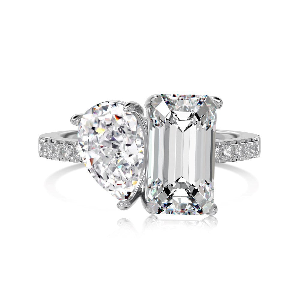 Color: DY121040SWWH, Size: 7 - S925 Sterling Silver Double Main Stone Ring For Women Taven
