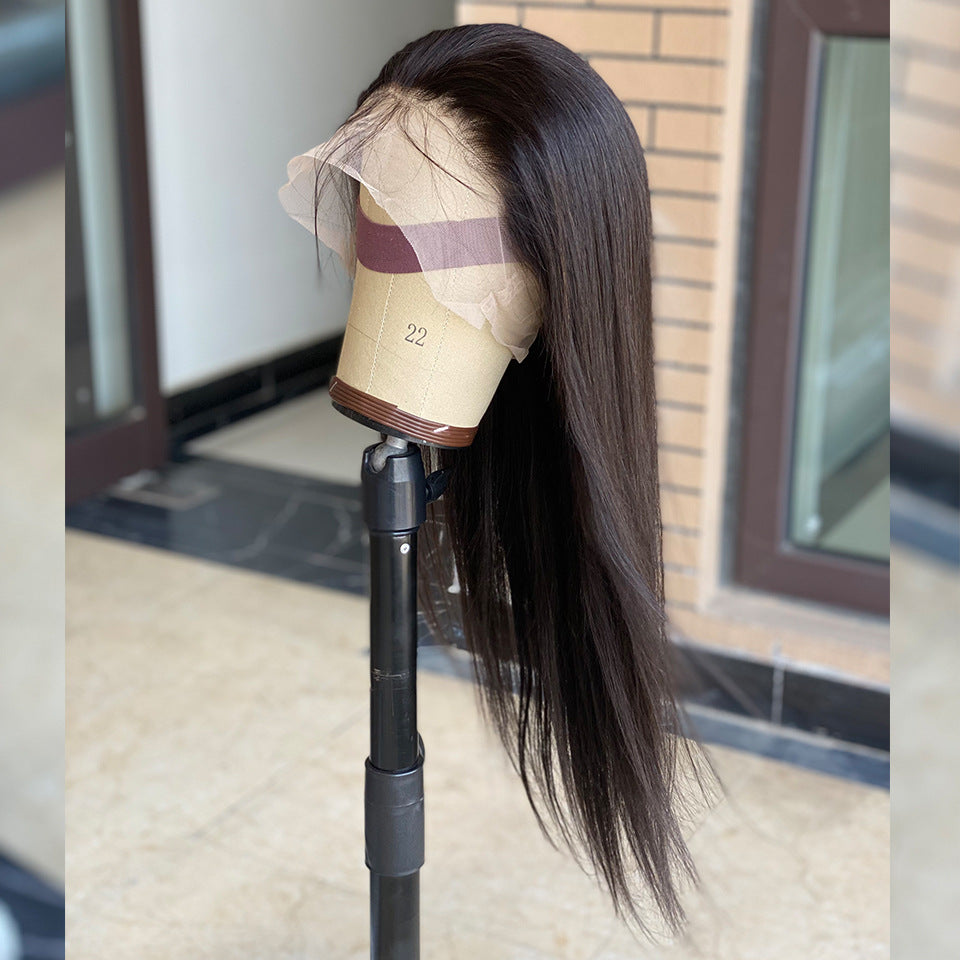Color: Natural Black, Size: 28inch - 360 Lace Frontal Human Hair Wigs Full Head Wig Real Hair Front Lace Taven