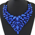 Splendid Glittering Resin Gems Combined Floral Statement Fashion Necklace - Blue JewelryBund