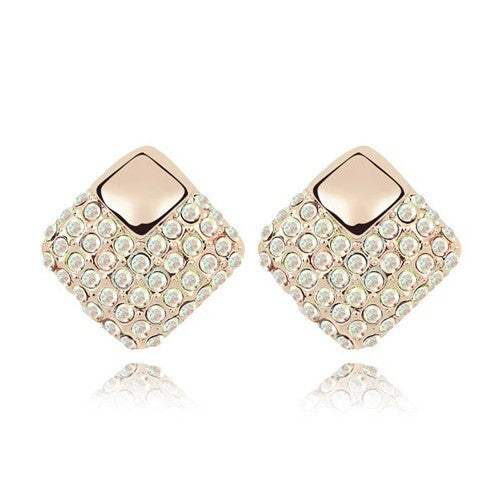 Korean Fashion Colorful White Crystal Square Gold Plated Ear Studs JewelryBund