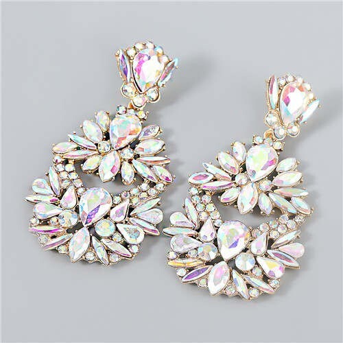 Rhinestone Floral Abstract Prints U.S. Party Fashion Women Alloy Wholesale Costume Earrings - Luminous White Taven