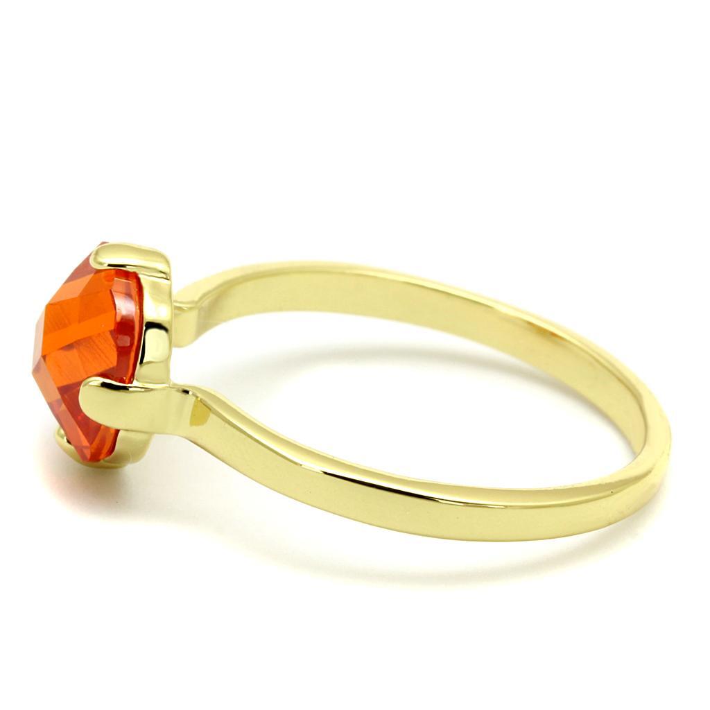 LO4079 - Flash Gold Brass Ring with AAA Grade CZ  in Orange Taven