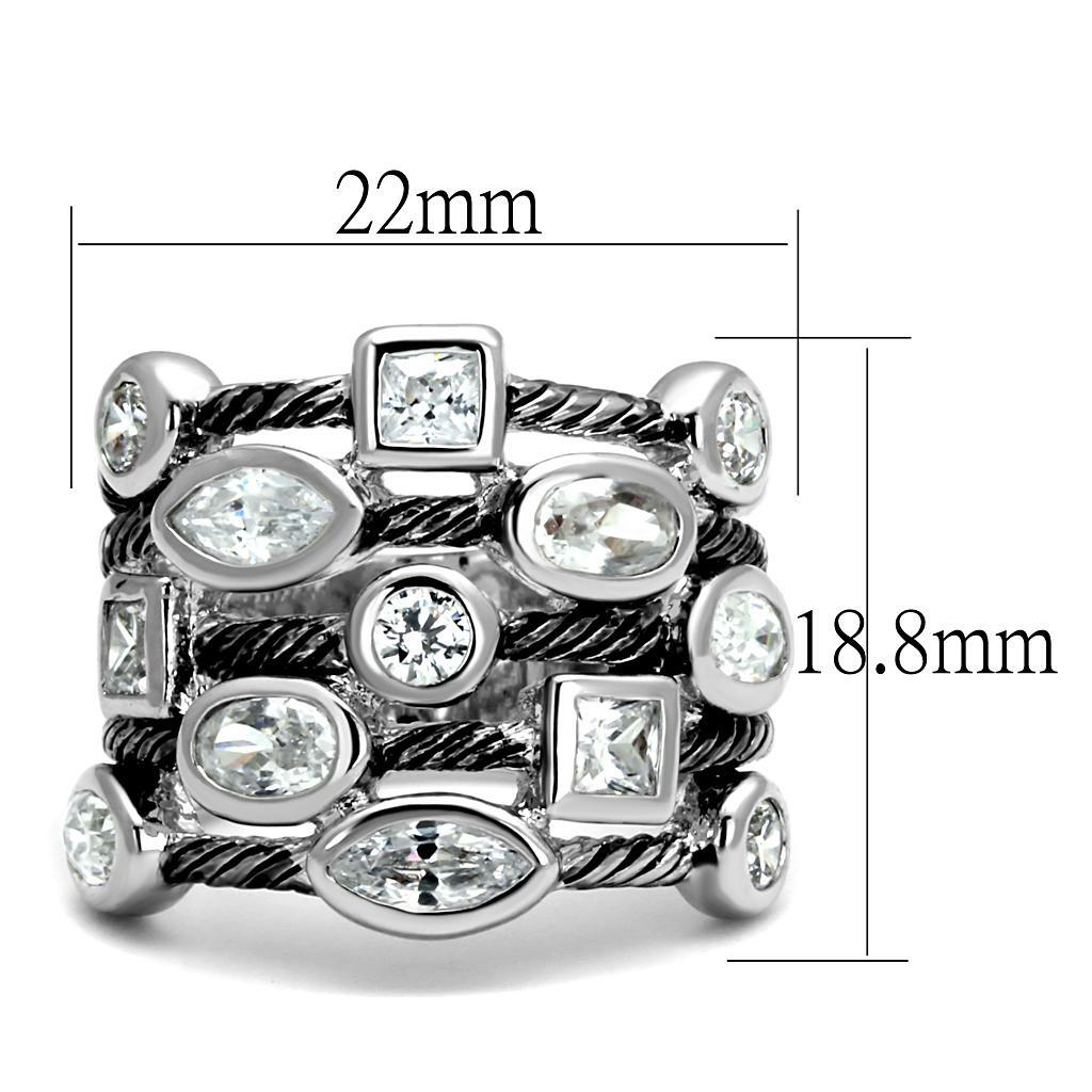 LO4083 - Rhodium Brass Ring with AAA Grade CZ  in Clear Taven