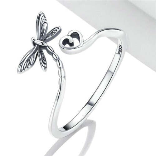 Dragonfly with Heart Open-end Wholesale 925 Sterling Silver Ring Taven