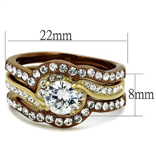 TK2669 - IP Gold & IP Light Brown (IP Light coffee) Stainless Steel Ring with AAA Grade CZ  in Clear TAVEN System LLC