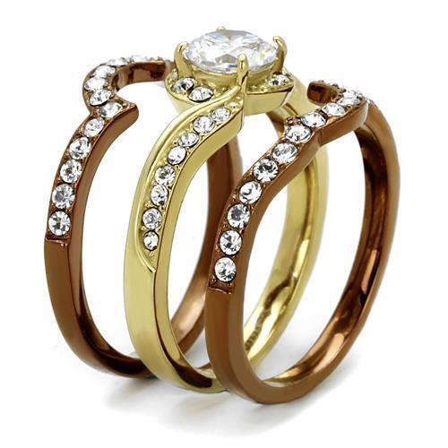 TK2669 - IP Gold & IP Light Brown (IP Light coffee) Stainless Steel Ring with AAA Grade CZ  in Clear TAVEN System LLC